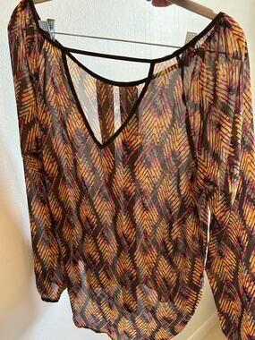 Blu Pepper By Anthropologie Blouse Women L Sheer Fairycore Boho Aztec Sheer 80s